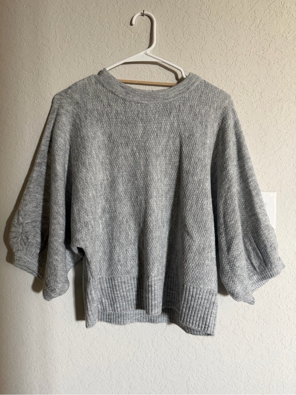 Democracy Light Gray Textured Crewneck Sweater